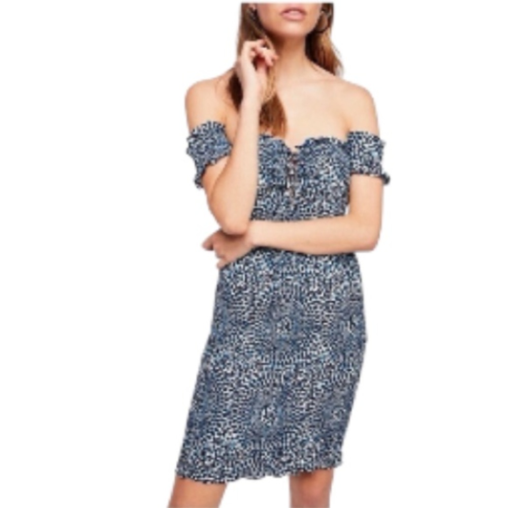Free People “Hot to Trot” Blue and White Scrunch Dress - Women’s Size XS